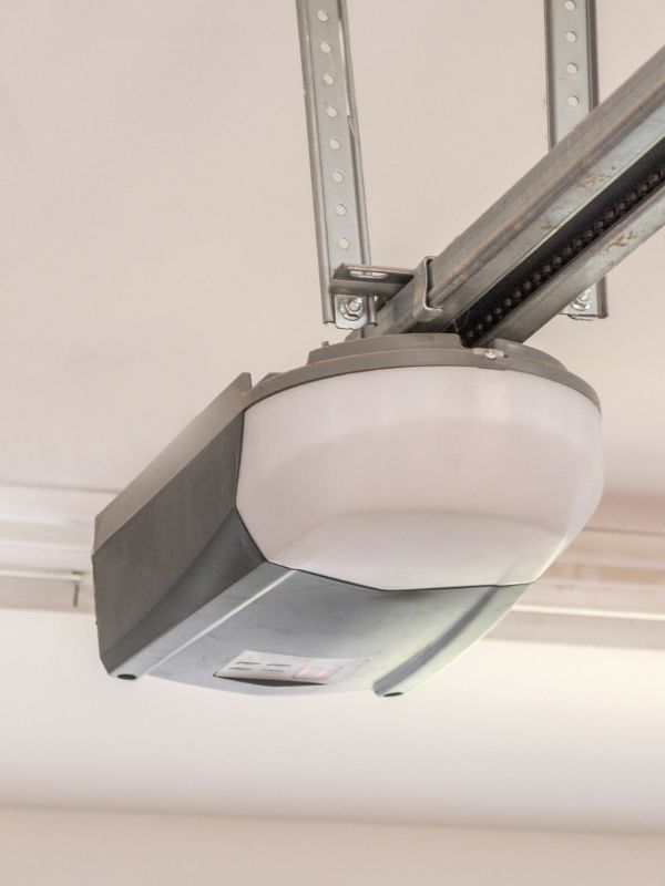 Ceiling mounted garage door opener with built in battery backup system for reliable operation during power outages in Salisbury NC
